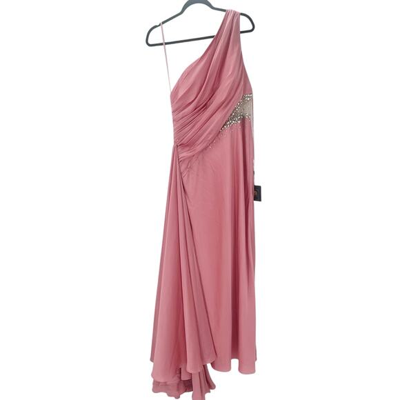 Ieena For Mac Duggal One Shoulder Embellished Satin Gown Pink Women's Size 8 NWT - Picture 8 of 12